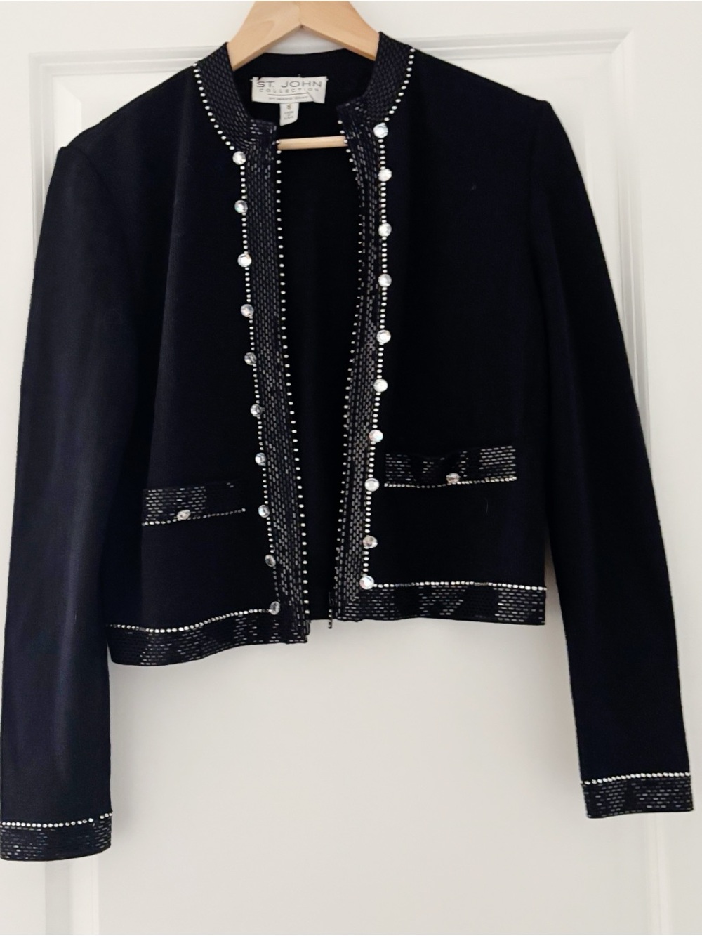 St John Collection Embellished Santana Knit Zip Front Cardigan Jacket 6 - Picture 3 of 8